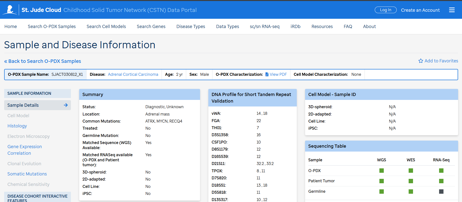 Sample Detail information - Screenshot
